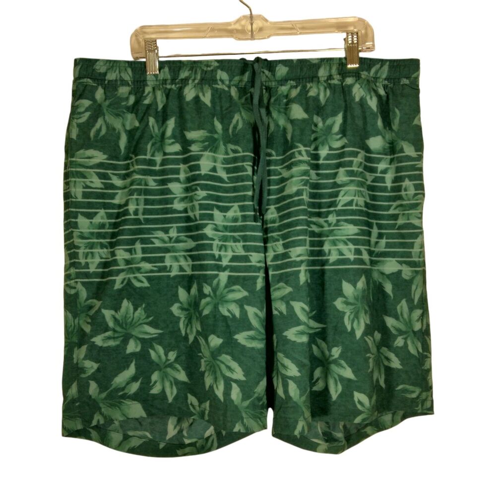 Kirkland Signature swim trunks board shorts mens 2XL XXL green all over floral